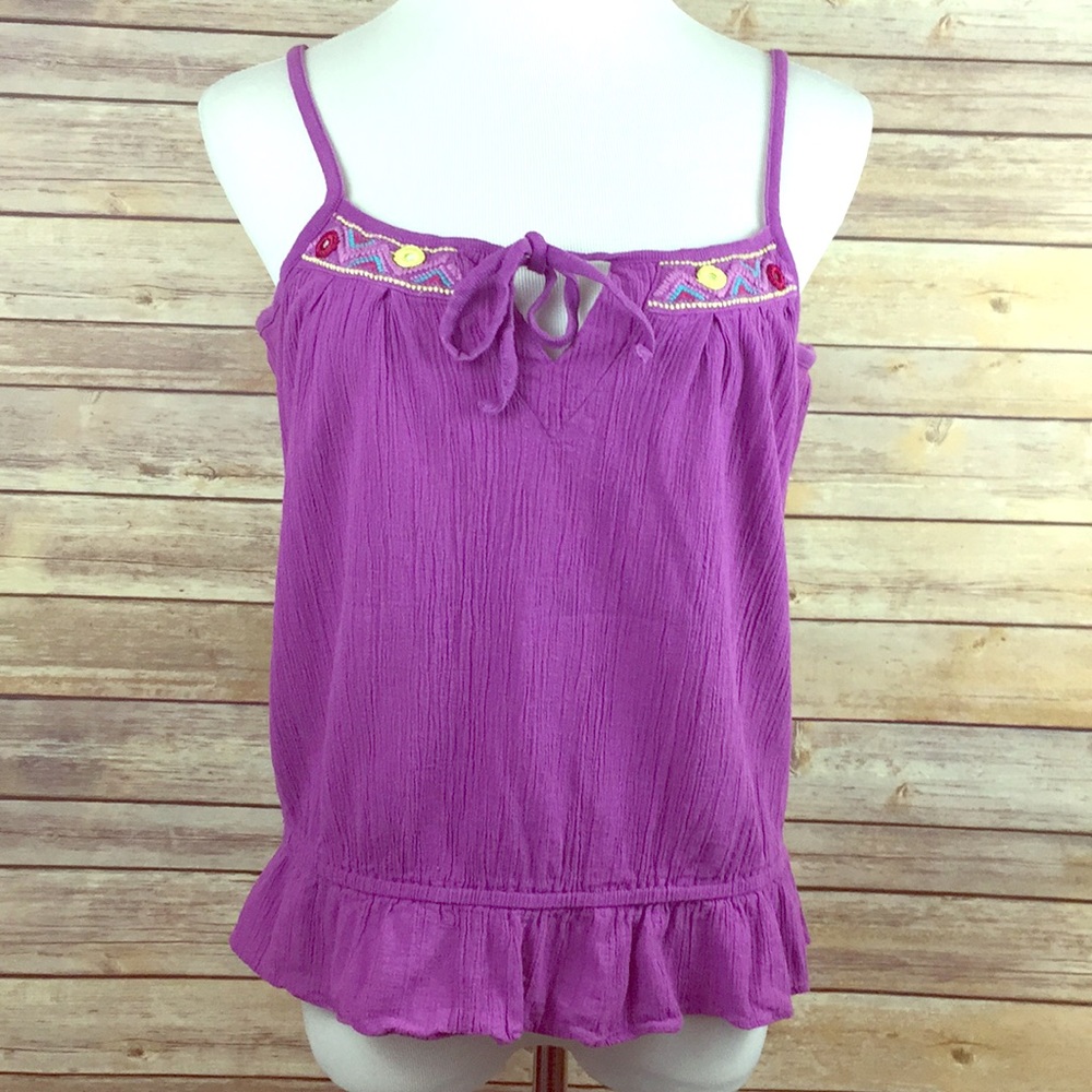 Cute Purple Cotton Top Boho Large